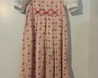 Vintage Hartstrings Girls Pink Floral Collared Pleated Dress and Shirt, 2 Piece Set, Sz 10