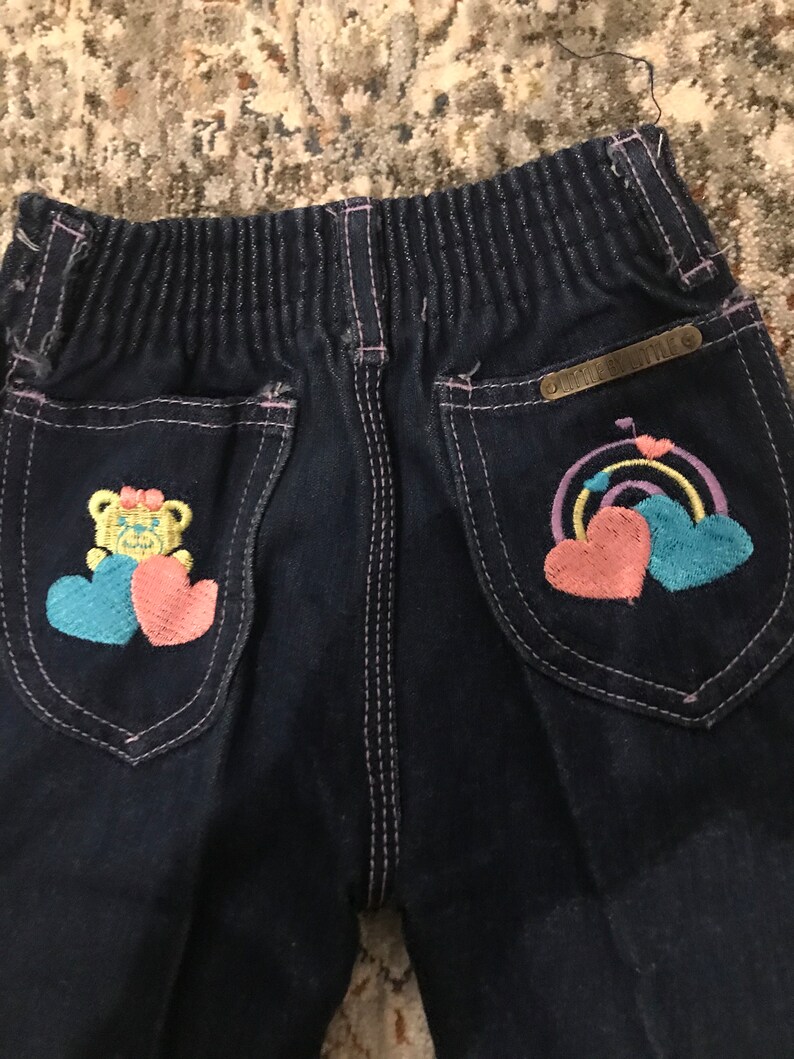 Vintage 80s Toddler Jeans, Toddler Bear Pants, 80s Toddler Denim Pants 18 Mo image 4