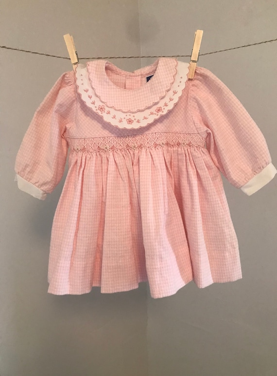 Vintage Baby Girl Pink Smocked Dress, Carriage Bou