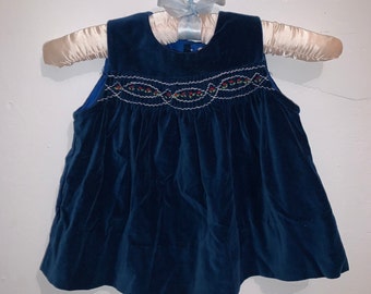 Vintage Baby Girl 90s Holiday Velvet Dress 100% Cotton 24 m