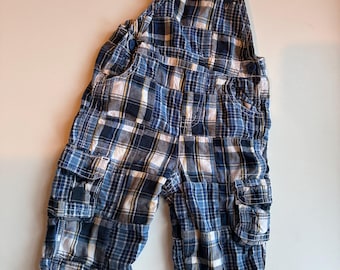 Vintage Children’s Place Baby Plaid Blue White Bib Overalls 6/9 m