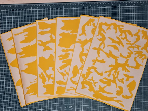 M81 Woodland Camo Vinyl Stencil: High-Temp Paint Mask, 6-Sheet Set