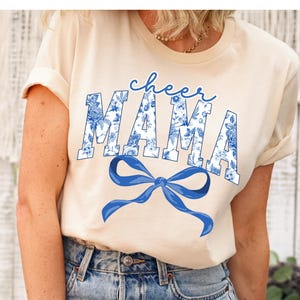 Coquette Cheer Mom Shirt, Cottagecore Cheer Mom, Wildflower Cheer Mama Shirt, Chinoiserie Design, Mothers Day Gift, Custom Shirt Mama Gift.