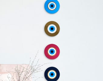 Set of 4 Evil Eye Multiple Color Gallery Wall Hangings Art Home & Office Decor - Modern Judaica Housewarming Gift - Custom Assembled by Hand