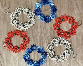 Circle shaped Floral Unique Crochet Earrings - Tatting / Tatted Lace - Handmade