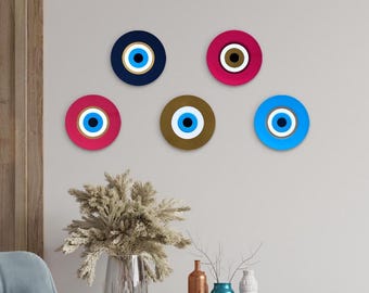 Set of 5 Colors Evil Eye Gallery Wall Hangings Art Home & Office Decor - Acrylic Modern Judaica Housewarming Gift - Custom Assembled by Hand