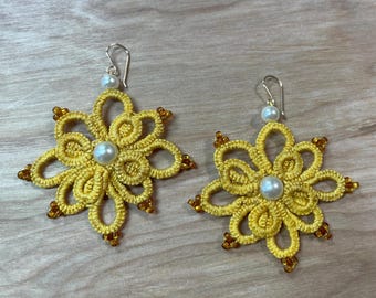 Flower Earrings made by hand - Tatting Crochet Lace - multiple styles and colors
