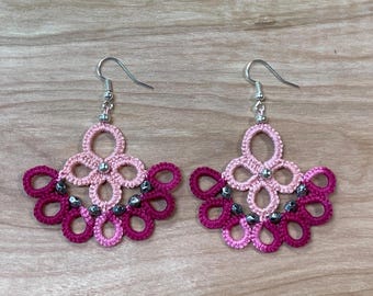 Handmade Floral Earrings - Tatting Crochet Lace Blossom