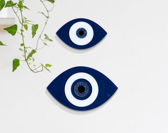 Evil Eye Wall Hanging Art Duo - Modern Judaica Decor Glossy Acrylic Custom made, Assembled by Hand