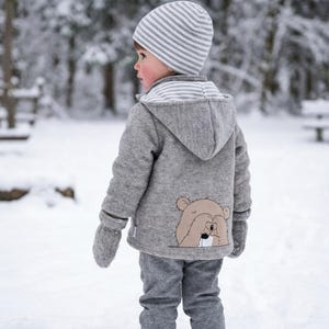 Walk Jacke mit Applikation/ Wollwalk Jacke/Winterjacke mit Taschen/ Winterjacke Mädchen/Winterjacke Kinder/Winterjacke mit Kapuze