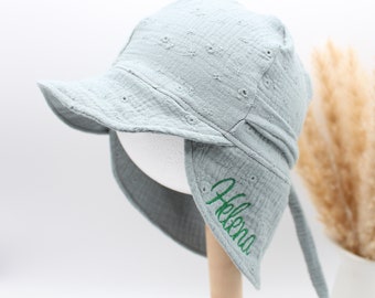 Sun hat with name/ summer hat/ muslin hat/ baby children's sun hat/ personalized gift/ different colors available