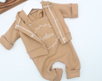 Baby romper/dungarees/romper with name/romper/ personalized/ outfit/ waffle knit/ 100% cotton/various colors