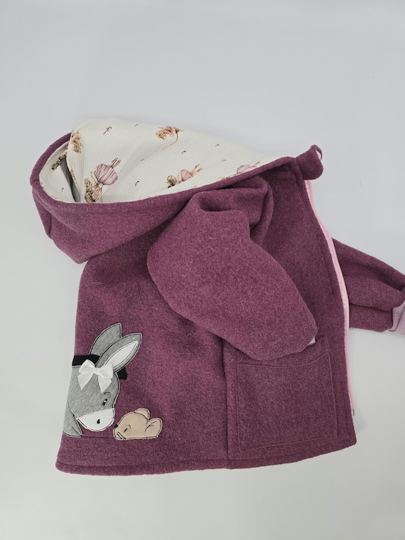 Winterjacke Mädchen/Jacke aus Walkloden/Walk Jacke/Baby Jacke Walk/Jacke mit Kapuze/Jacke mit Stickerei/Winterjacke mit Reißverschluss