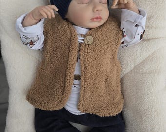 Teddy Weste Baby Kinder | gefütterte Weste mit Motivjersey | für Mädchen und Jungen |Kokosknopf & Kordel |handmade Deutschland | Weste Teddy