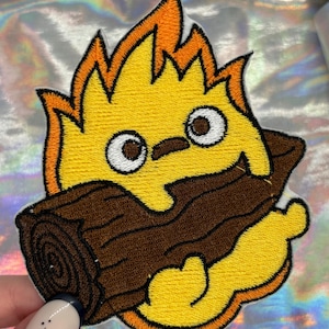 Calcifer, Calcifer iron-on patch, Studio Ghibli, Howl&#39;s Moving Castle, machine embroidery, bag applique, cute accessory