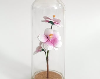 Mini flor de cerezo de papel Sakura en cúpula de cristal