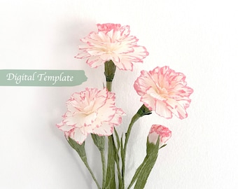 Crepe paper Carnation Flower Digital Template with video tutorial