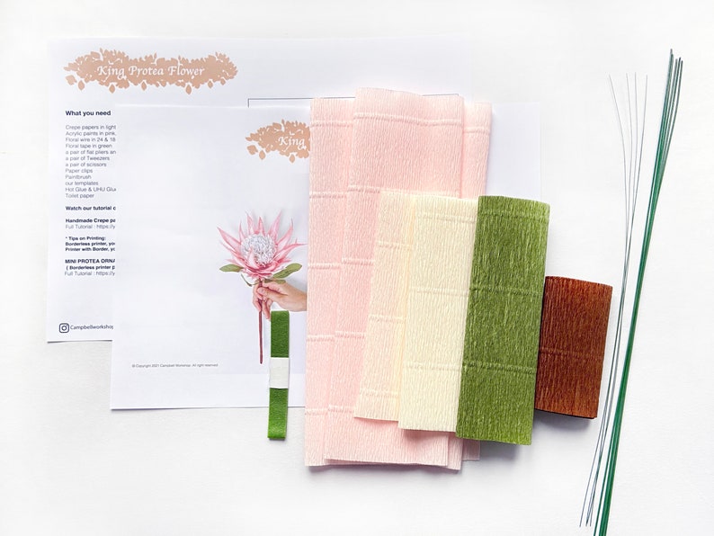 DIY KIT Handgemachtes Krepppapier King Protea Blumen Kit mit Video Tutorial Bild 2