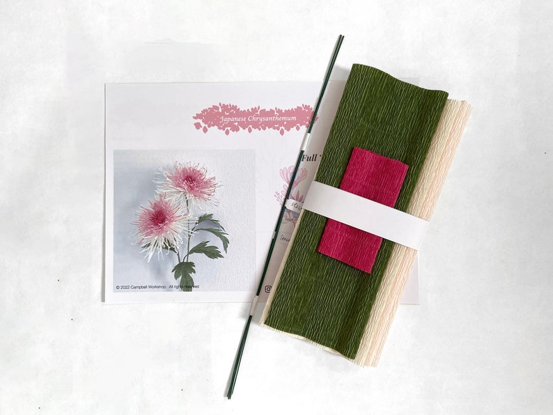 DIY KIT Handmade Crepe Paper Japanese Chrysanthemum 's Kit with video Tutorial image 2