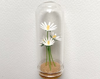 Handmade Mini Paper Wild Daisies in Glass Dome