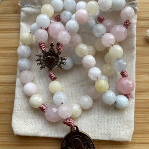 Seven Sorrows Rosary in Faceted Rainbow Morganite and Rose Quartz