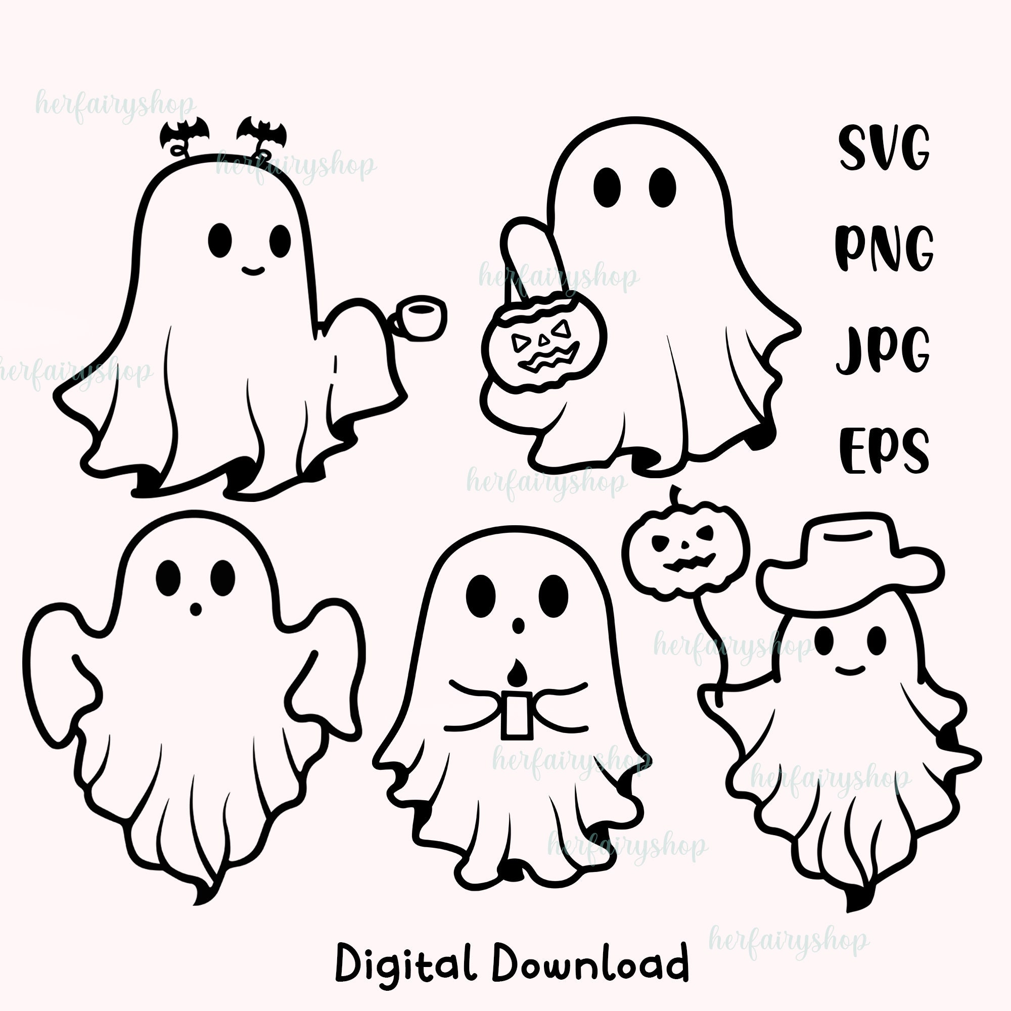 6 Halloween Ghost Svg | Ghost Bundle SVG | Ghost Cricut | Cute Ghost ...