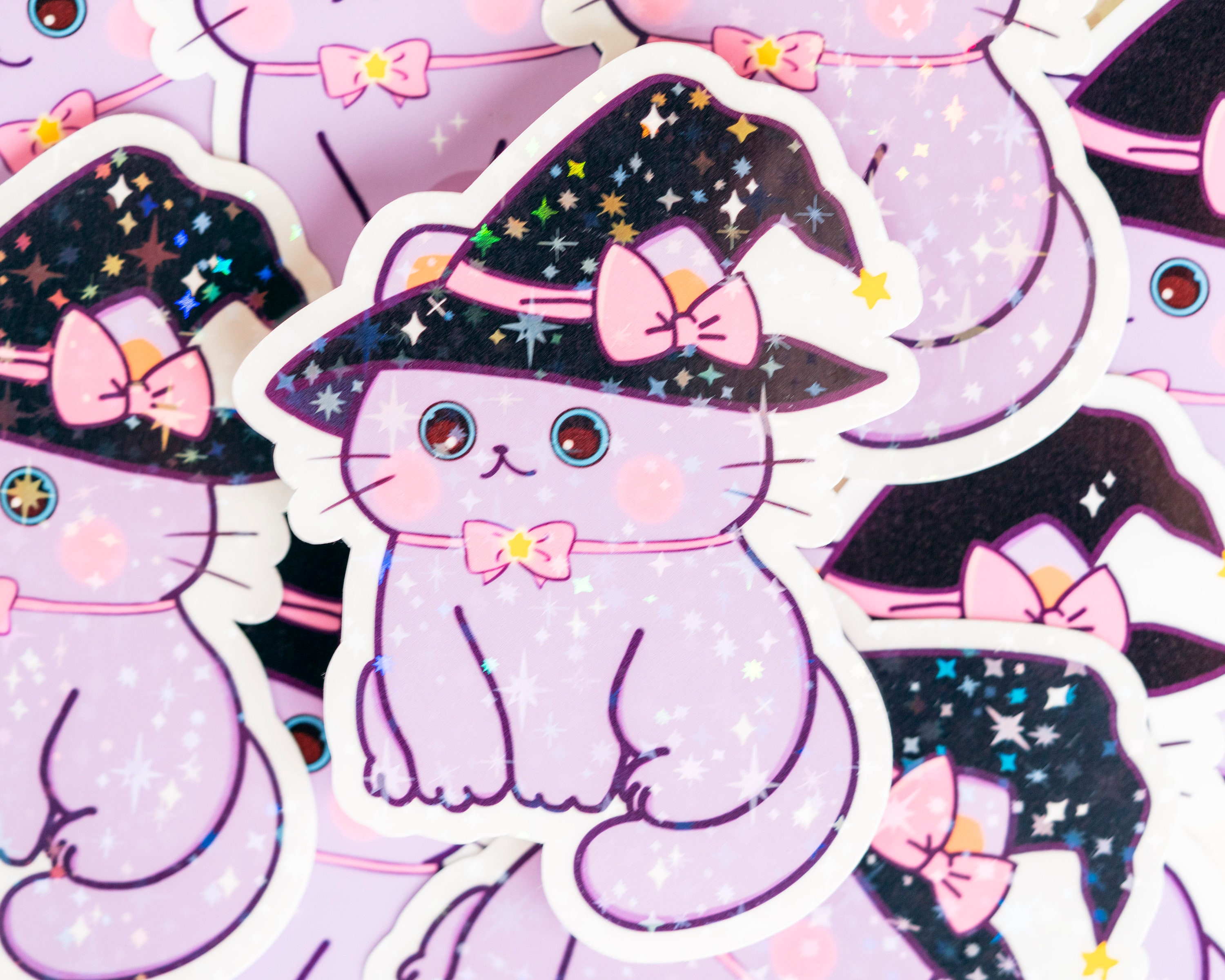 Witch Cat Sticker, Magical Cat Sticker, Holographic Sticker