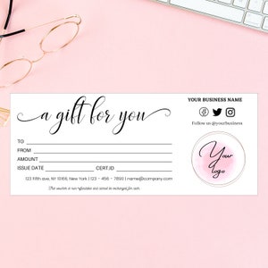 AÑADIR LOGOTIPO, Vale de regalo editable, Plantilla de tarjeta de regalo, Vale de tienda, Cupones de bricolaje, Minimalista, Plantilla de certificado de regalo, Tarjeta de regalo imprimible,