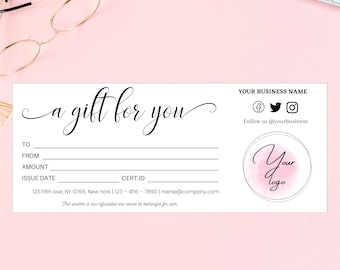 ADD LOGO, Editable Gift Voucher, Gift Card template, Shop Voucher, DIY Coupons, Minimalist, Gift Certificate template, Printable Gift Card,