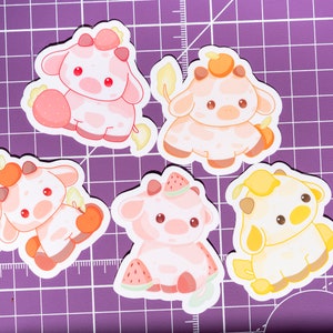 Lindo paquete de pegatinas de vaca I Pegatina de vaca de fruta Kawaii I Vaca de fresa I Pegatina para teléfono I Calcomanía para computadora portátil I Pegatinas para diario y planificador I estética