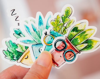 Cute Plants Sticker Pack - Succulent stickers pack - Die Cut - Illustrated - Journal Stickers - Planner Stickers - House Plants