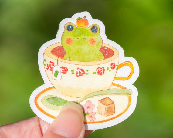 Frog Stickers Holographic Tea Frog Cute Froggy Laptop Sticker Vinyl Sticker  Kawaii Sticker Cute Sticker Die Cut Sticker 