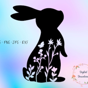 SVG Spring Rabbit - Easter Bunny Flowers - Floral bunny SVG PNG Files - Easter, spring - Spring flowers - Rabbit Easter - Cricut, Sihouette