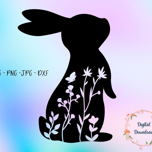 SVG Spring Rabbit - Easter Bunny Flowers - Floral bunny SVG PNG Files - Easter, spring - Spring flowers - Rabbit Easter - Cricut, Sihouette