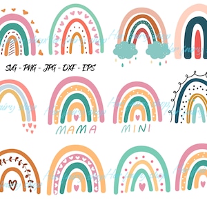 Rainbow SVG, 12pcs, Cricut Rainbow, Boho SVG, Rainbow Clip Art, Rainbow PNG, Pastel rainbow, Vector, Baby Svg, Mama Svg, Commercial use