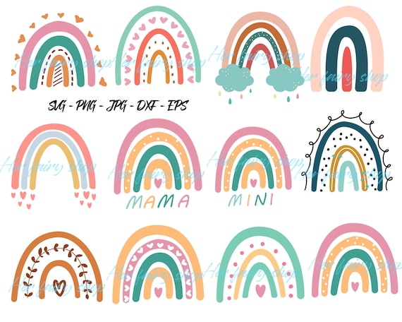 Rainbow SVG, 12pcs, Cricut Rainbow, Boho SVG, Rainbow Clip Art, Rainbow PNG, Pastel rainbow , Vector, Baby Svg, Mama Svg,Commercial use