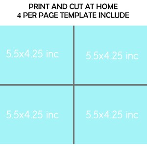 May include: A printable template for four 5.5x4.25 inch cards. The template is designed to be printed and cut at home.