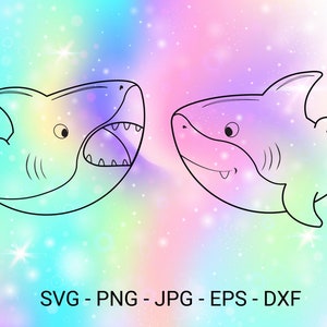 Baby Shark SVG black line - Cute Shark Svg - Shark png, clipart, jpg - Silhouette shark bundle svg - Cricut baby shark - Shark boy girl