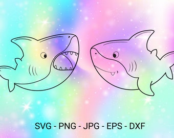 Baby Shark SVG black line - Cute Shark Svg - Shark png, clipart, jpg - Silhouette shark bundle svg - Cricut baby shark - Shark boy girl