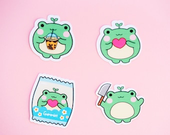 Froggy sticker bundle/ cute frog stickers/ Cottagecore Kawaii style journal and planner stickers, aesthetic illustration, cute Kawaii frog