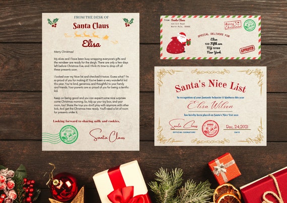 Enveloppe pour liste au Père Noël, personnalisée, en bois