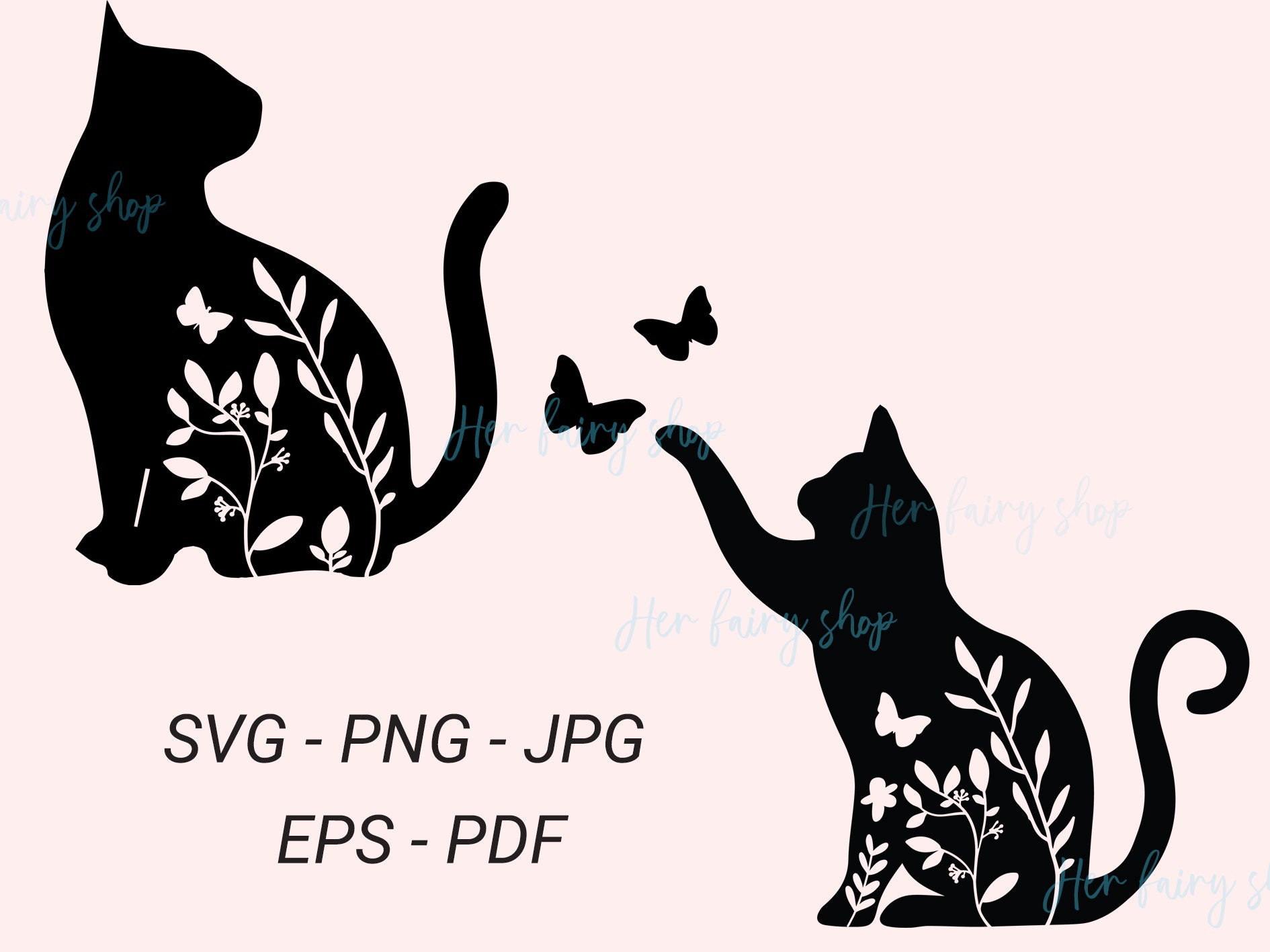 Floral Cat SVG Cat SVG Files for Silhouette Cameo & | Etsy