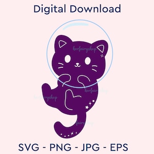 Space Cat SVG, Cat SVG Files for Silhouette Cameo & Cricut, Galaxy Star Animal, Cute Cat Silhouette SVG, Cat Star,  Astronaut Cat Clipart