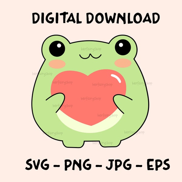 Cute Frog SVG, PNG, Valentine svg, Kawaii Froggy, frog SVG, Frog Sticker svg,  Png For Mug, Stickers, T-shirts, Tote bags, Cricut File