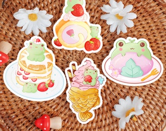 Frog sticker pack set 4, cute frog stickers, laptop stickers, Kawaii frog, food sticker, cute stickers, vinyl sticker