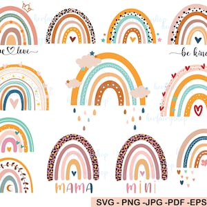 Rainbow SVG, 12pcs, Cricut Rainbow, Boho SVG, Rainbow Clip Art, Rainbow PNG, Leopard arc-en-ciel, cheeta, Baby Svg, Mama Svg, Utilisation commerciale