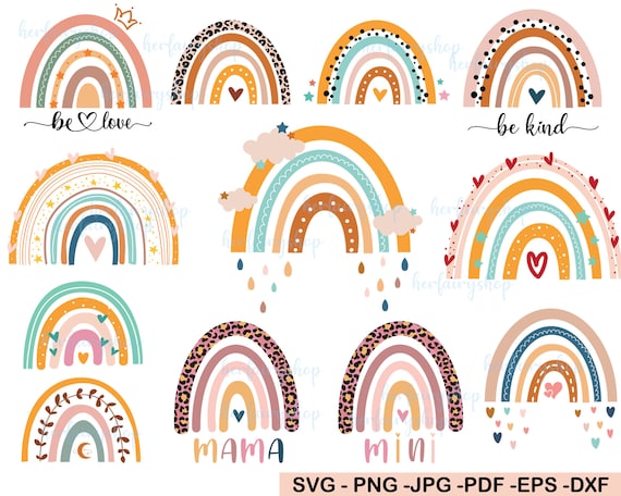Rainbow SVG, 12pcs, Cricut Rainbow, Boho SVG, Rainbow Clip Art, Rainbow PNG, Leopard rainbow, cheeta, Baby Svg, Mama Svg,Commercial use