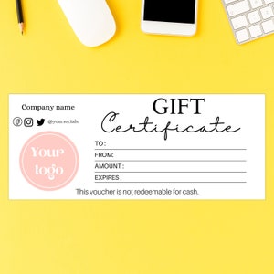 AÑADIR LOGO, Minimalista, Vale de tarjeta de plantilla de certificado de regalo de bricolaje, Vale de regalo editable, Descarga instantánea, Tarjeta de regalo imprimible, Editar tarjeta