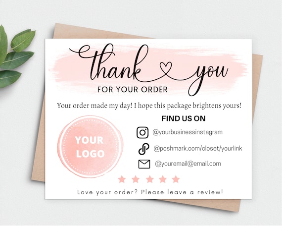 Thank You Template Card, 3 Template Card, DIY Add Logo Thank you Edit Card, PASTEL Thank You For Your Order Card, Business card printable