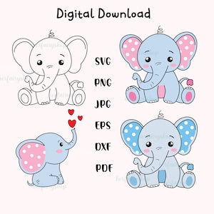 Babyolifant SVG, schattige olifant, babyjongen, babymeisje gesneden bestand, olifant babyshower, babyshirt, bodysuit, kawaii dieren silhouet Cricut